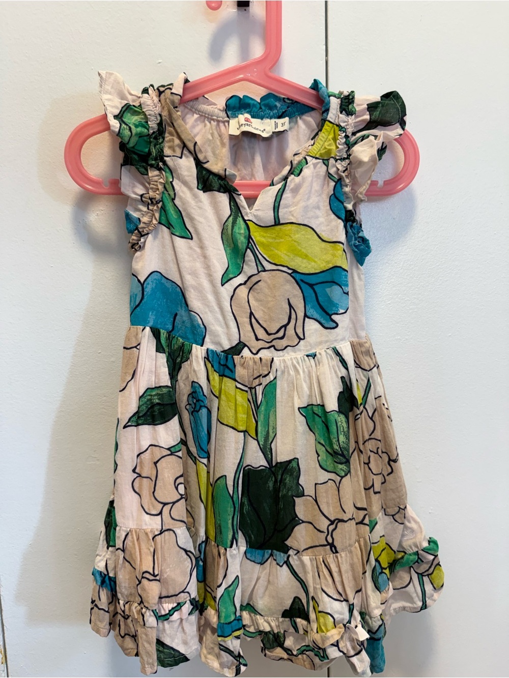Vineyard Vines Girls Floral Ruffle Dress - Blue, Green, Cream